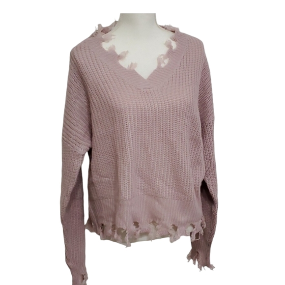 Full Circle Trends Frayed Knit Sweater in Pink, Size 1X - Picture 1 of 8